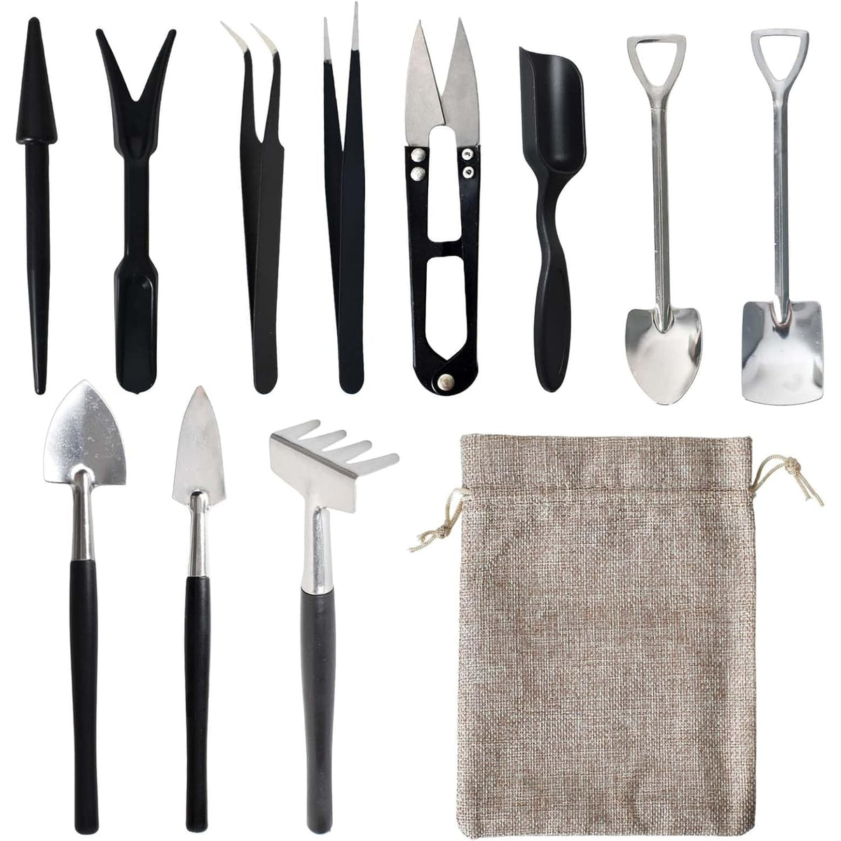 12-Piece Gardening Tool Set Kit with Stainless Steel Heads and Drawstring Pouch for Succulents - Image 1