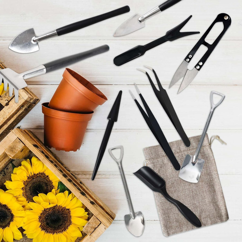 12-Piece Gardening Tool Set Kit with Stainless Steel Heads and Drawstring Pouch for Succulents - Image 2