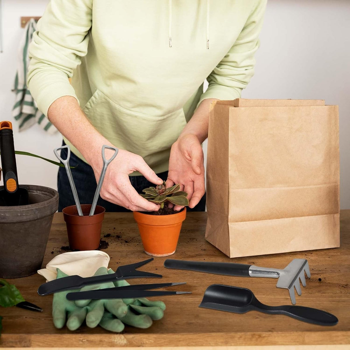 12-Piece Gardening Tool Set Kit with Stainless Steel Heads and Drawstring Pouch for Succulents - Image 6