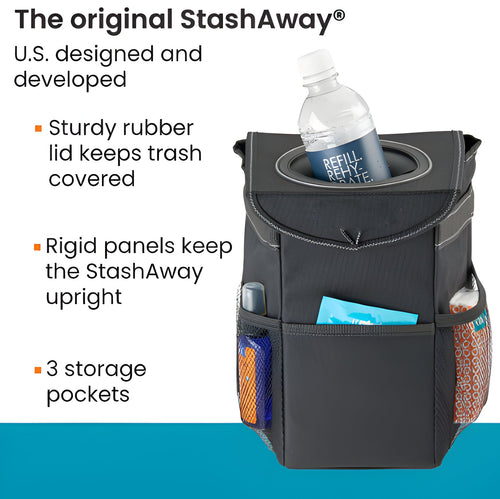 Compact Car Trash Bin Hanging Organizer with Storage Pockets