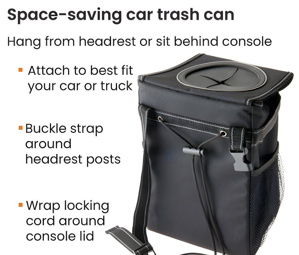 Compact Car Trash Bin Hanging Organizer with Storage Pockets