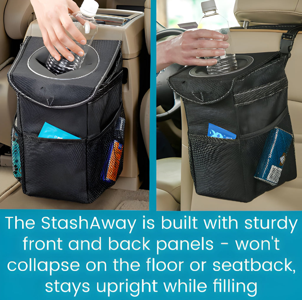 Compact Car Trash Bin Hanging Organizer with Storage Pockets