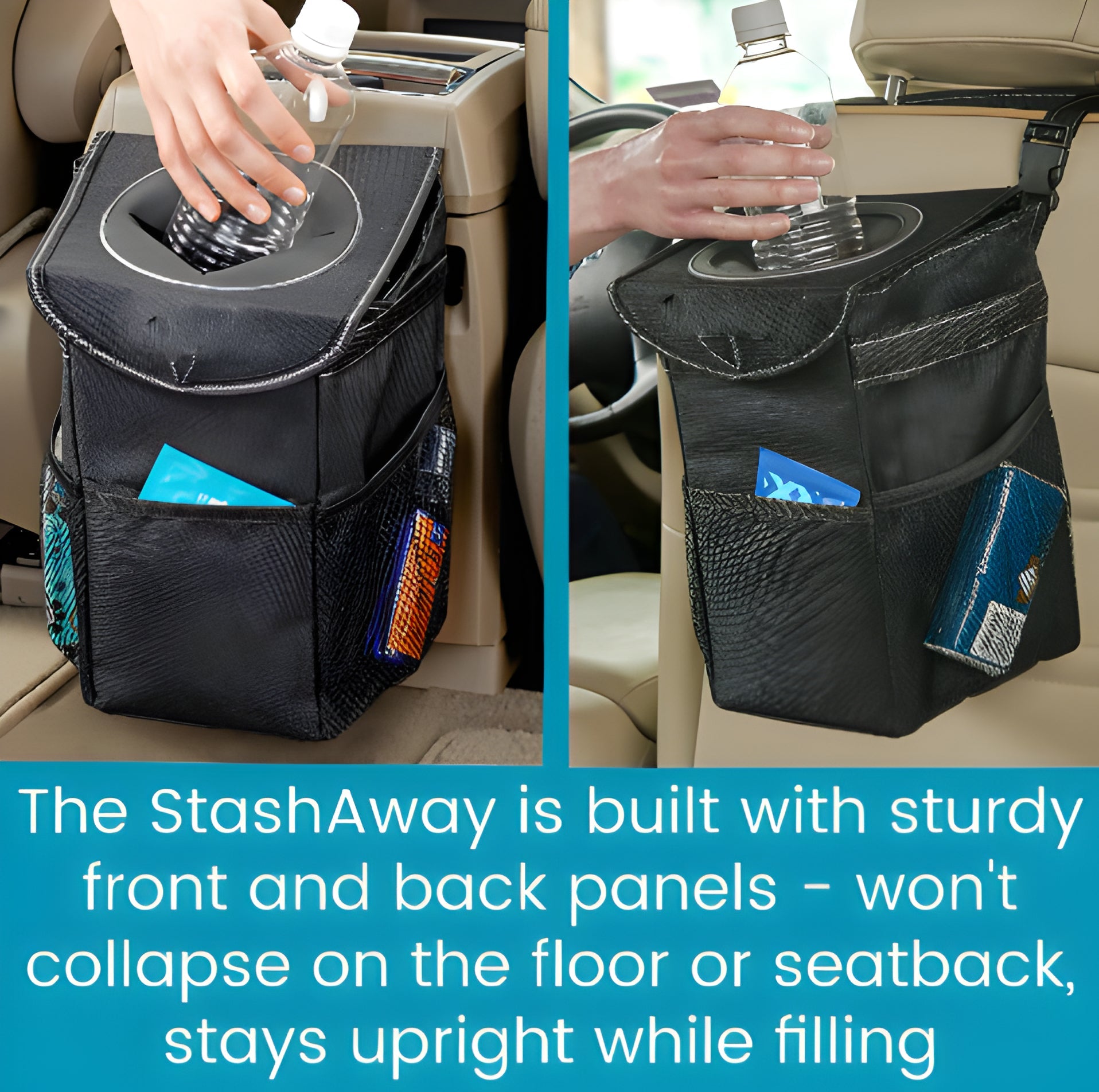 Compact Car Trash Bin Hanging Organizer with Storage Pockets