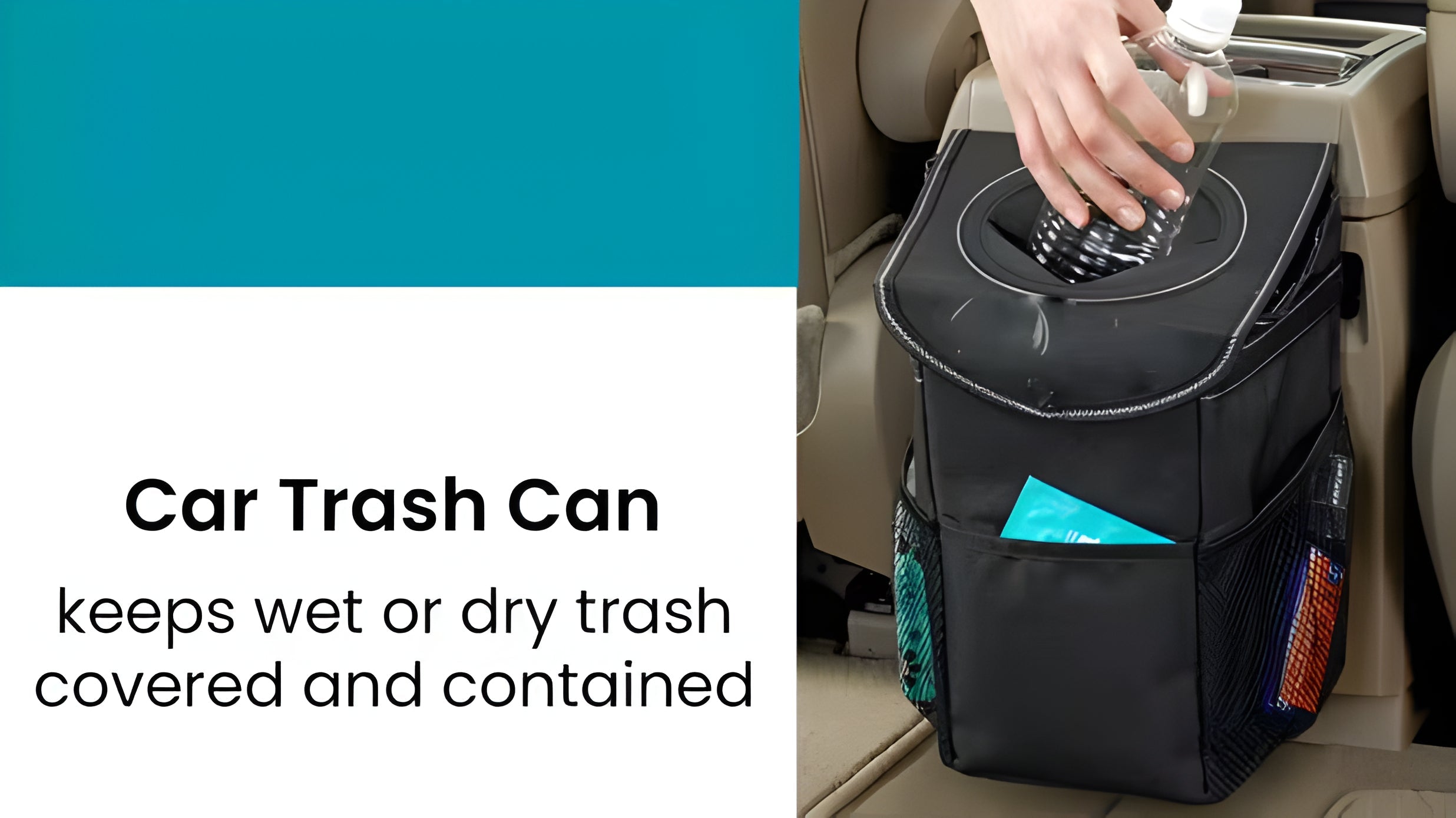 Compact Car Trash Bin Hanging Organizer with Storage Pockets
