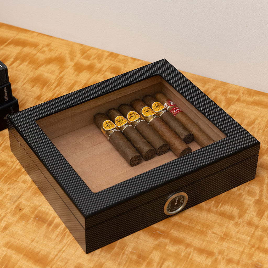 Cigar Humidor Storage Box with Hygrometer Display Lid