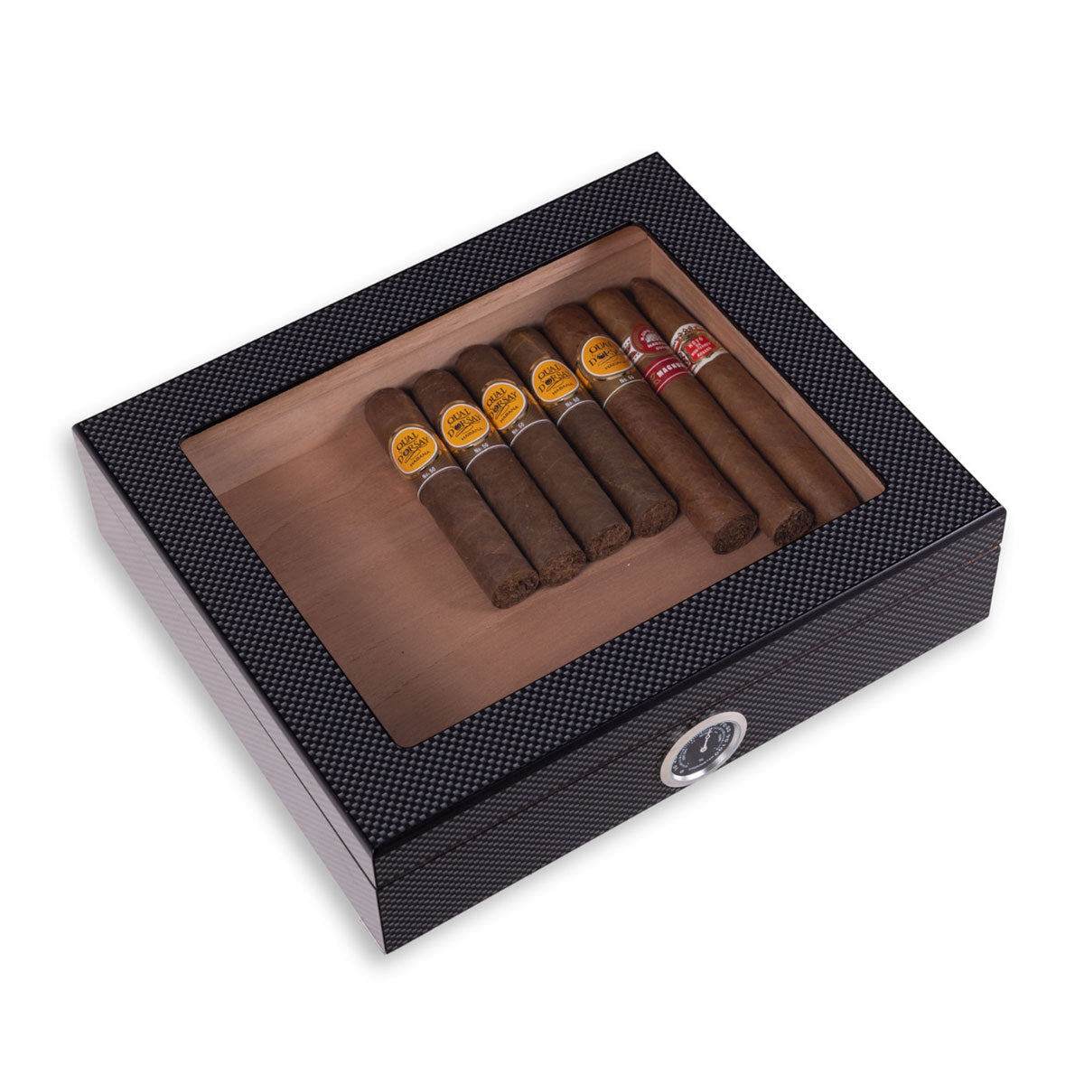 Cigar Humidor Storage Box with Hygrometer Display Lid
