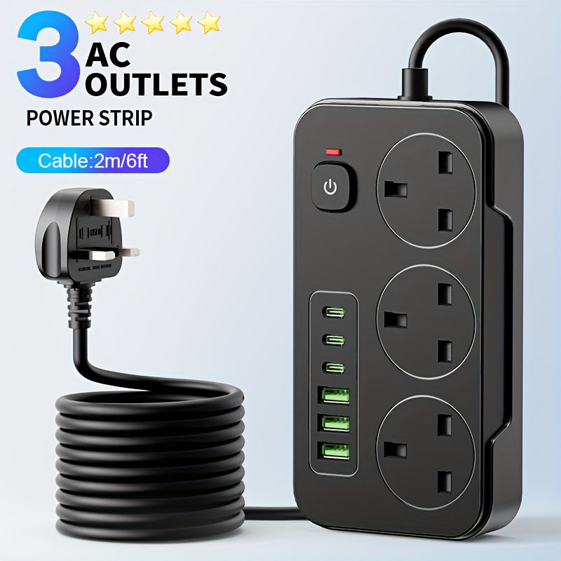 9 in 1 Surge Protected Power Socket 2M Cable 6 USB Ports