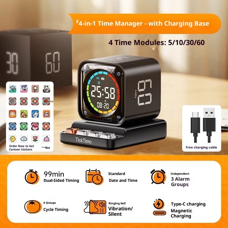 30 Minute Clock Timer with 15 and Cube Digital Countdown Rechargeable with Charging Dock - Image 4