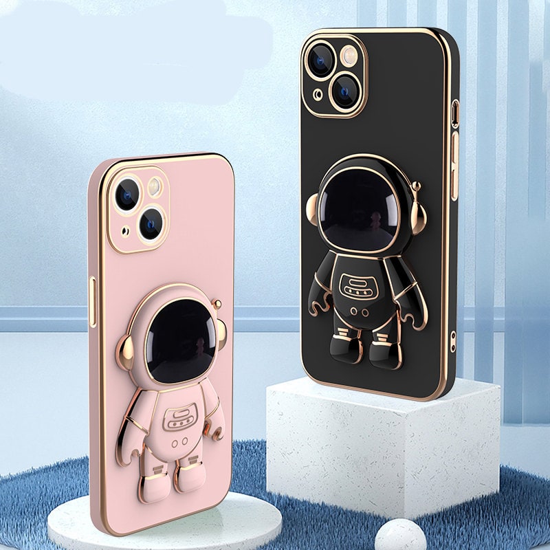 3D Astronaut Iphone Case with Strap and Wallet Pocket Anti-Drop Electroplated Kickstand - Image 2