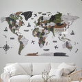 3D Wooden World Map Wall Art with Global Continents Engraved Details and Compass Rose - Image 1