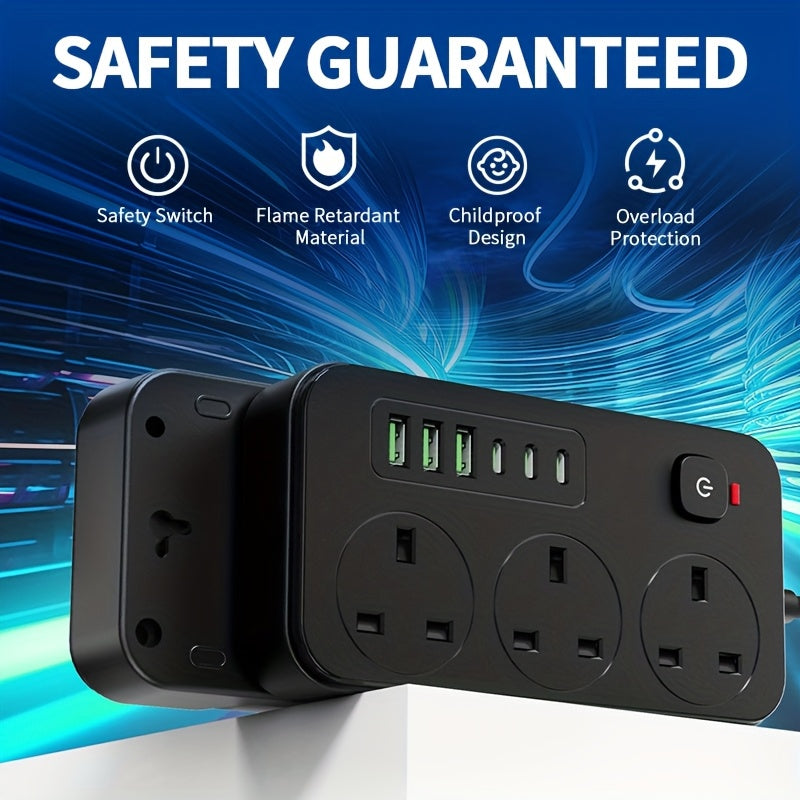 9 in 1 Surge Protected Power Socket 2M Cable 6 USB Ports