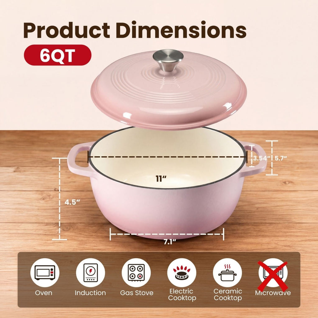 6-Quart Enameled Cast Iron Dutch Oven Pot with Lid for Braising and Bread Baking - Image 10