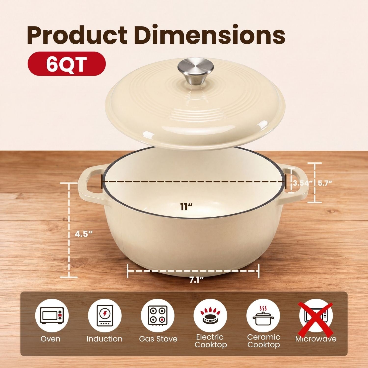 6-Quart Enameled Cast Iron Dutch Oven Pot with Lid for Braising and Bread Baking - Image 11