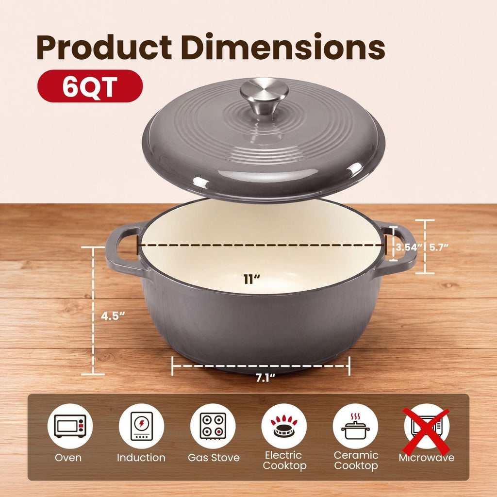 6-Quart Enameled Cast Iron Dutch Oven Pot with Lid for Braising and Bread Baking - Image 3