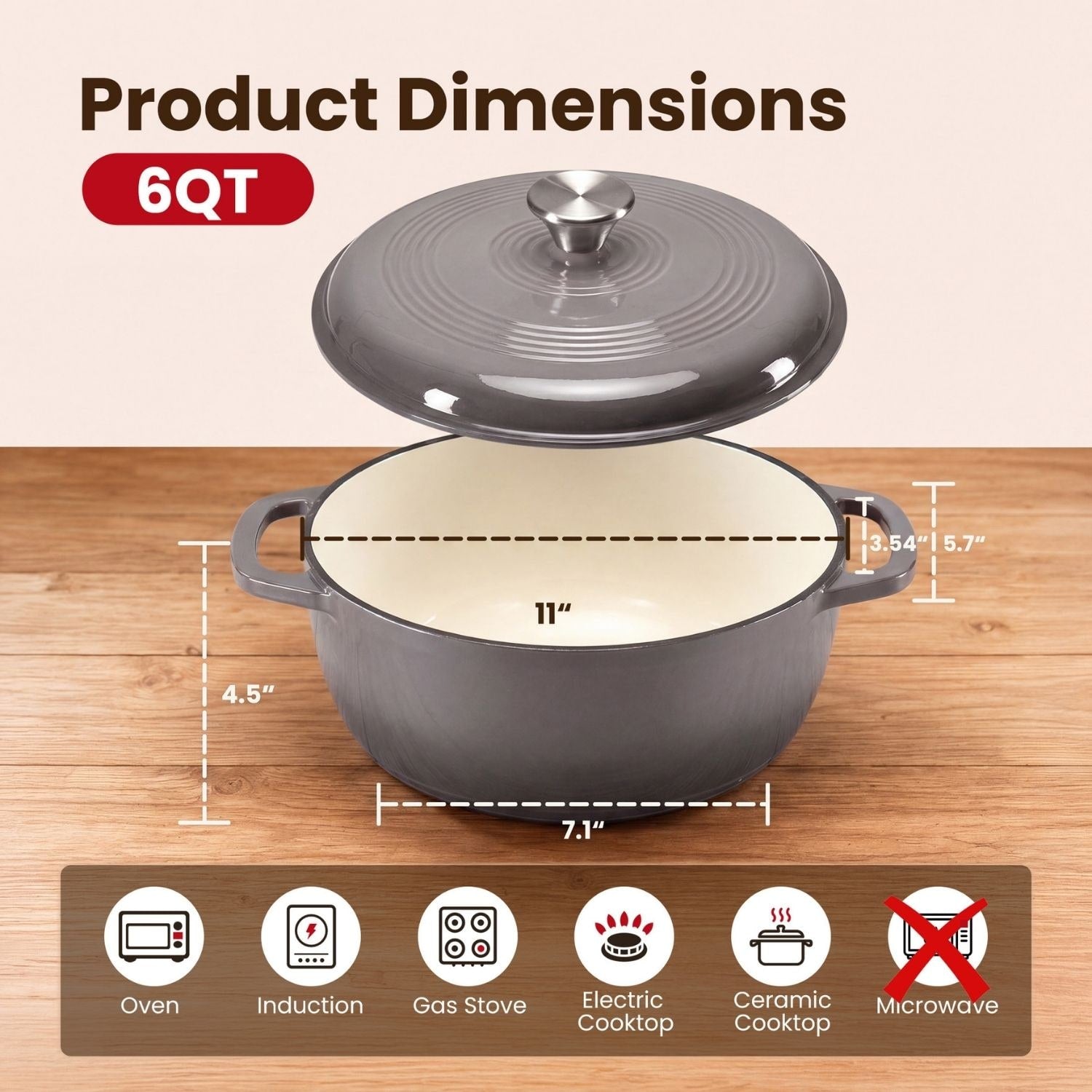 6-Quart Enameled Cast Iron Dutch Oven Pot with Lid for Braising and Bread Baking - Image 3