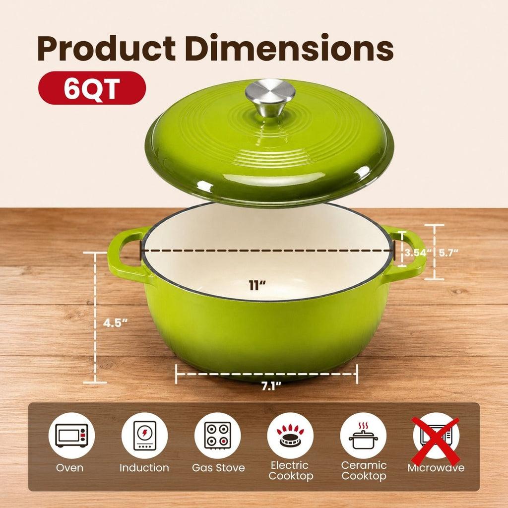6-Quart Enameled Cast Iron Dutch Oven Pot with Lid for Braising and Bread Baking - Image 8