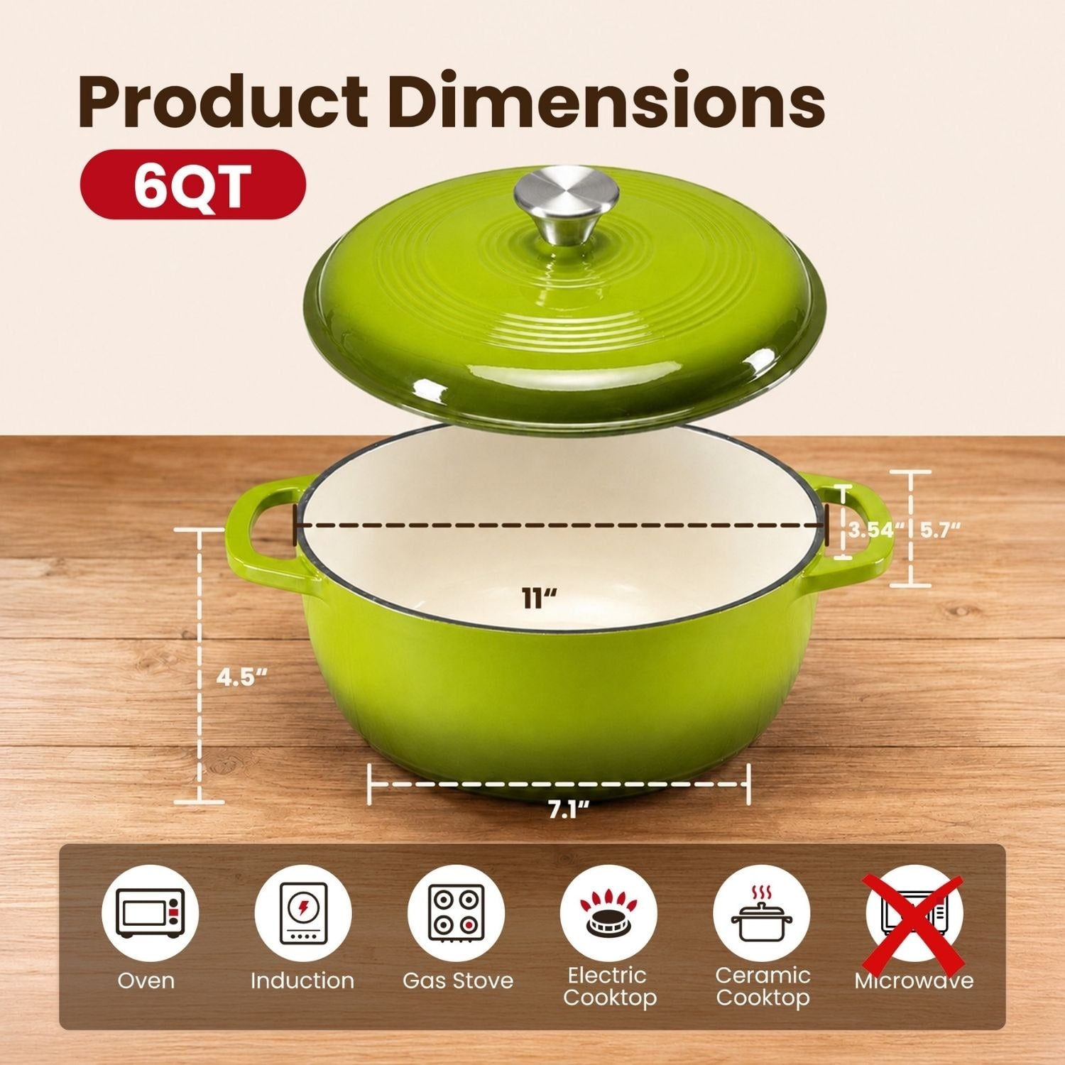 6-Quart Enameled Cast Iron Dutch Oven Pot with Lid for Braising and Bread Baking - Image 8