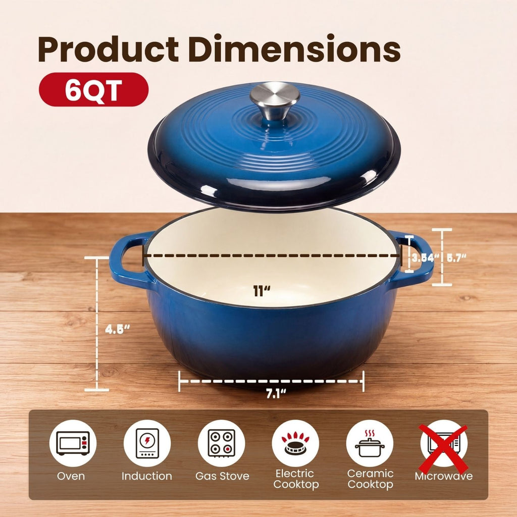 6-Quart Enameled Cast Iron Dutch Oven Pot with Lid for Braising and Bread Baking - Image 9