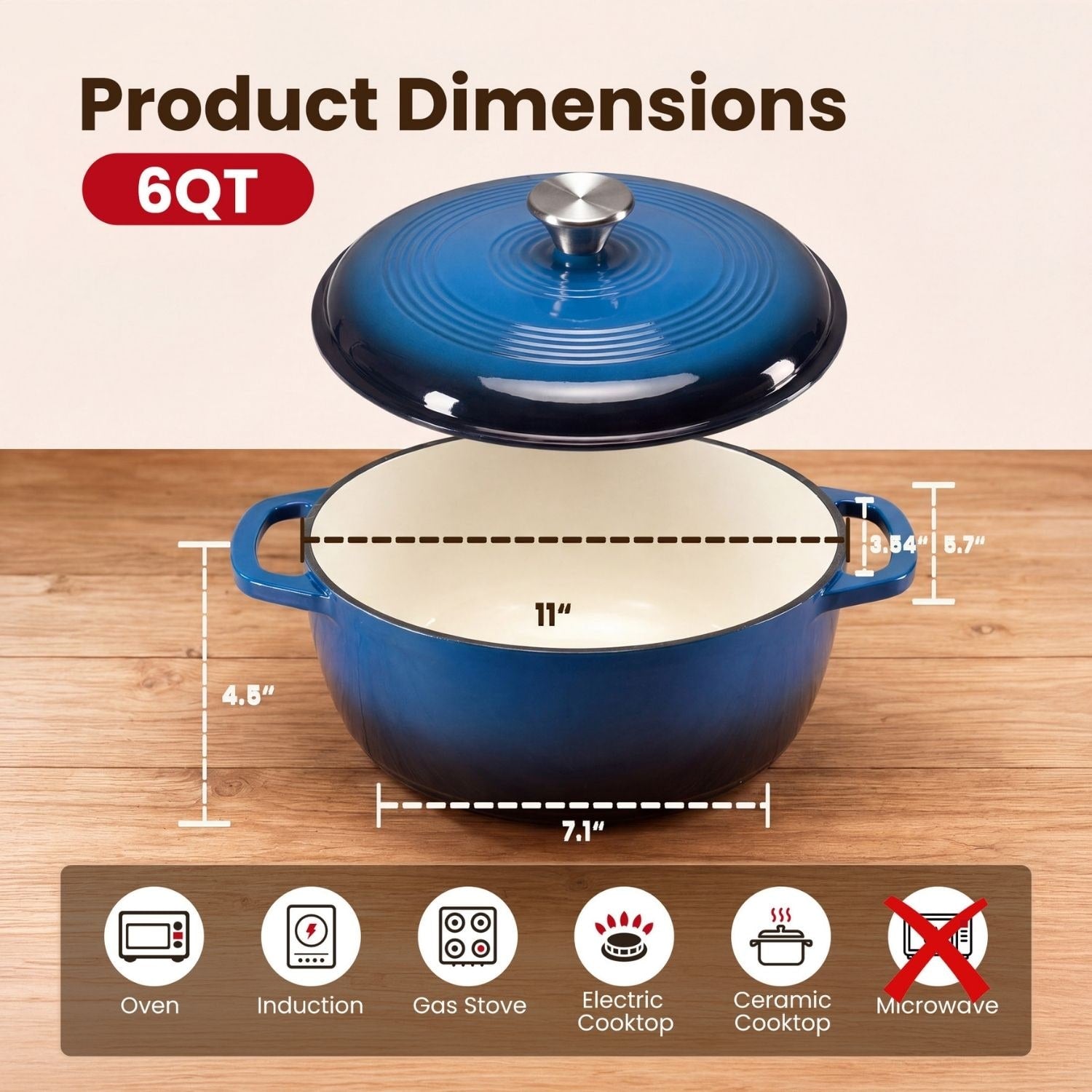 6-Quart Enameled Cast Iron Dutch Oven Pot with Lid for Braising and Bread Baking - Image 9