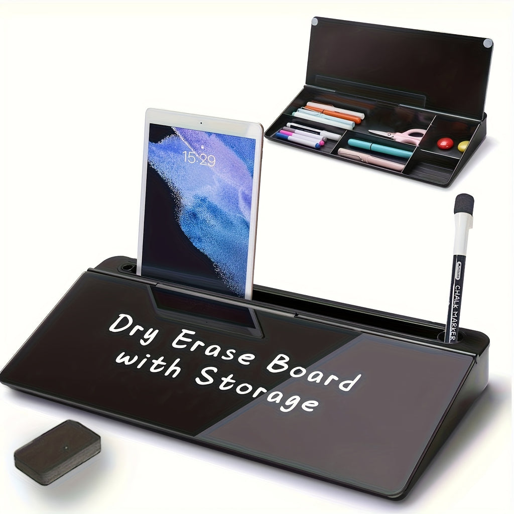 Plexiglass Glass Dry Erase Board with Magnetic Whiteboard Desktop Organizer and Storage