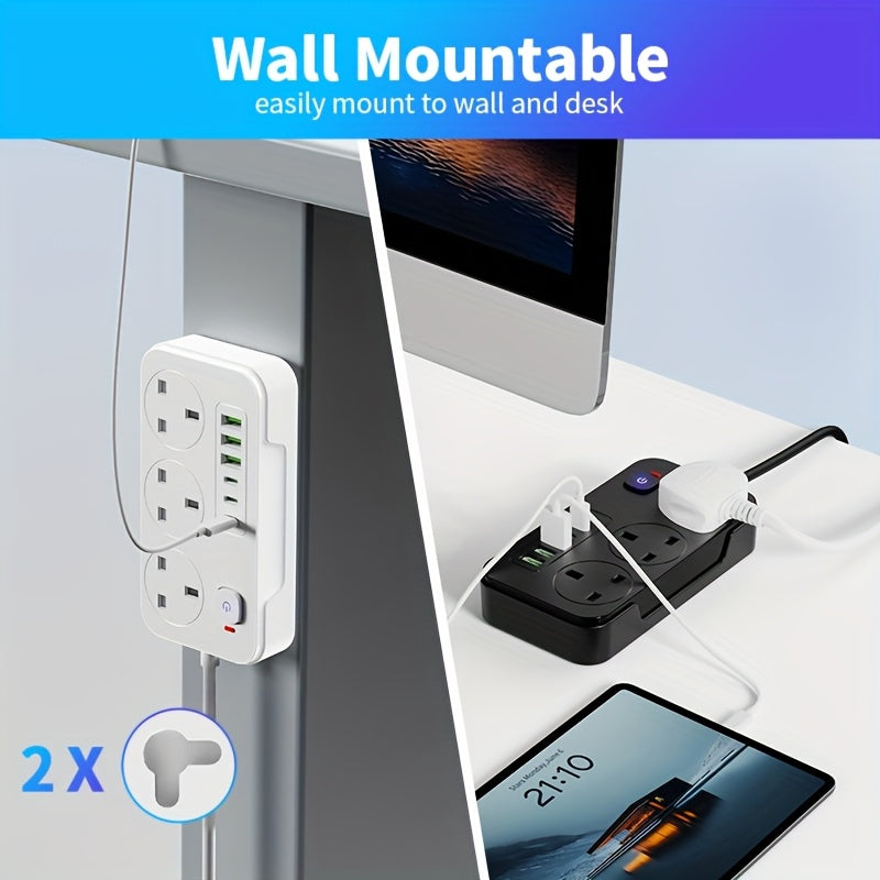 9 in 1 Surge Protected Power Socket 2M Cable 6 USB Ports