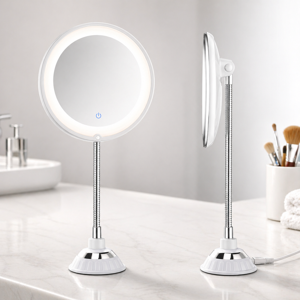Badezimmerspiegel mit LED, Vergrößerungsspiegel und verstellbarem Arm