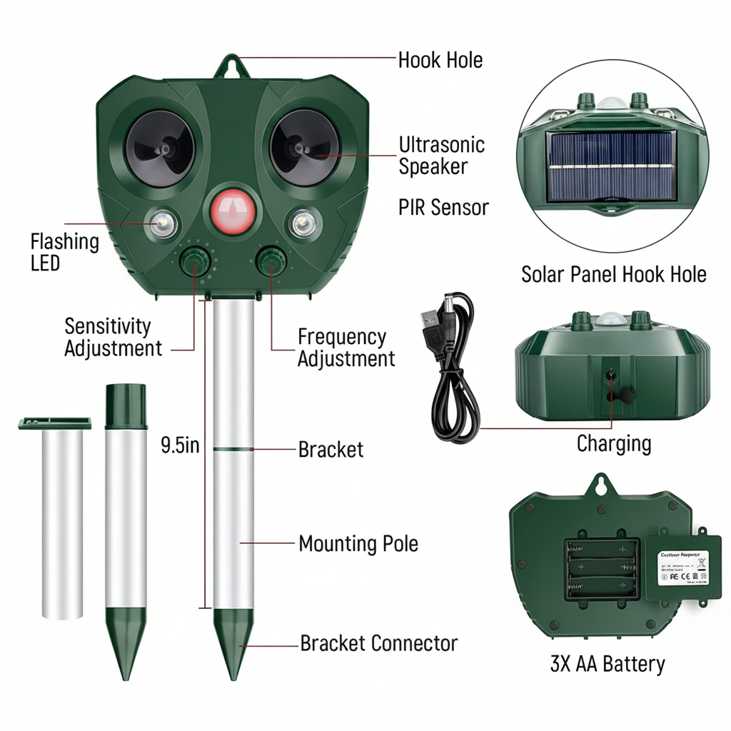 Ultradźwiękowy odstraszacz ptaków do ogrodu Solar Bird Repeller