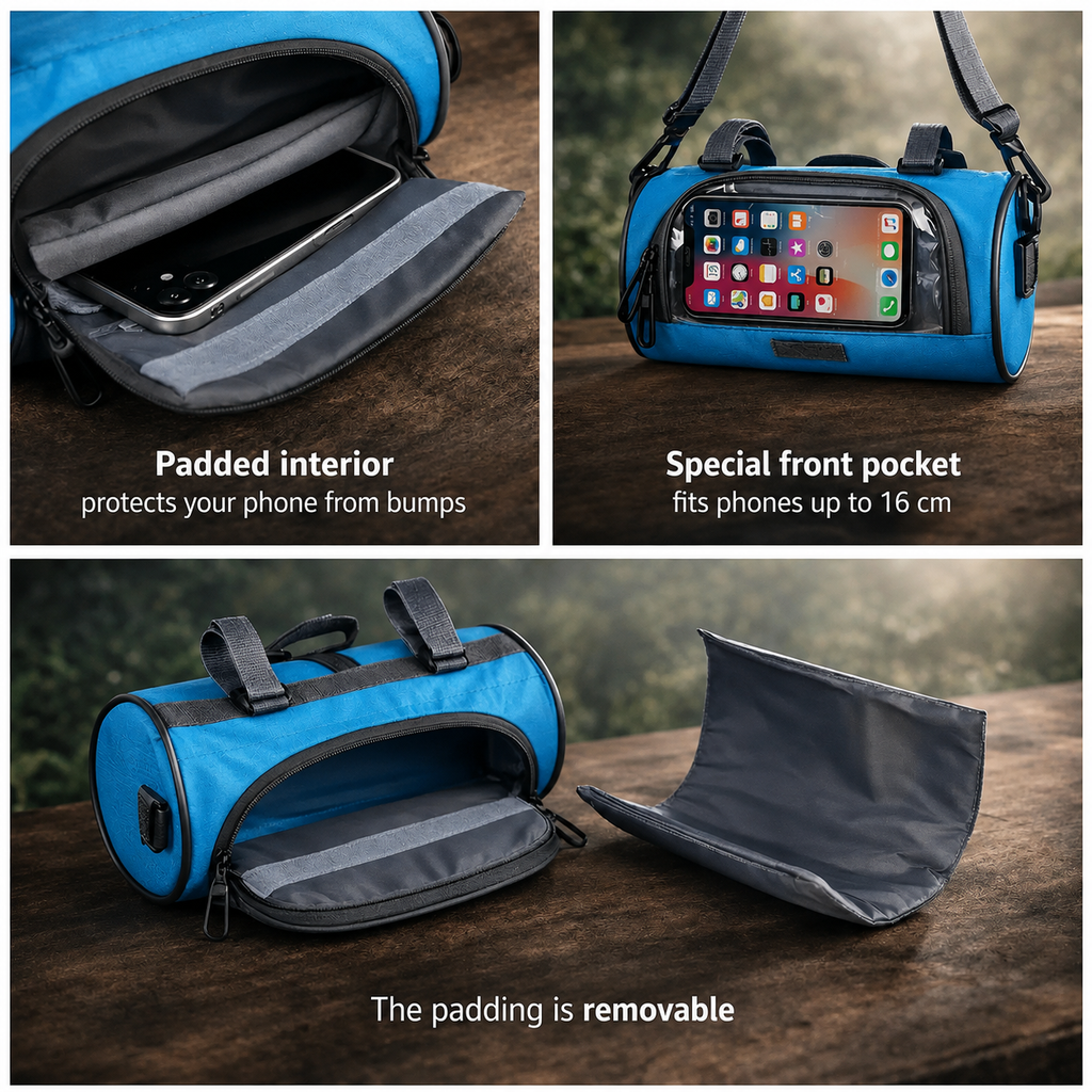 Bicycle Handlebar Phone Bag with Touchscreen Pocket