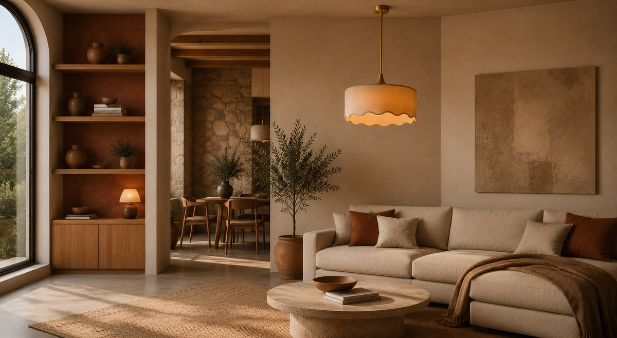 Warm natural textures and sculptural lighting in a Casa Matto interior