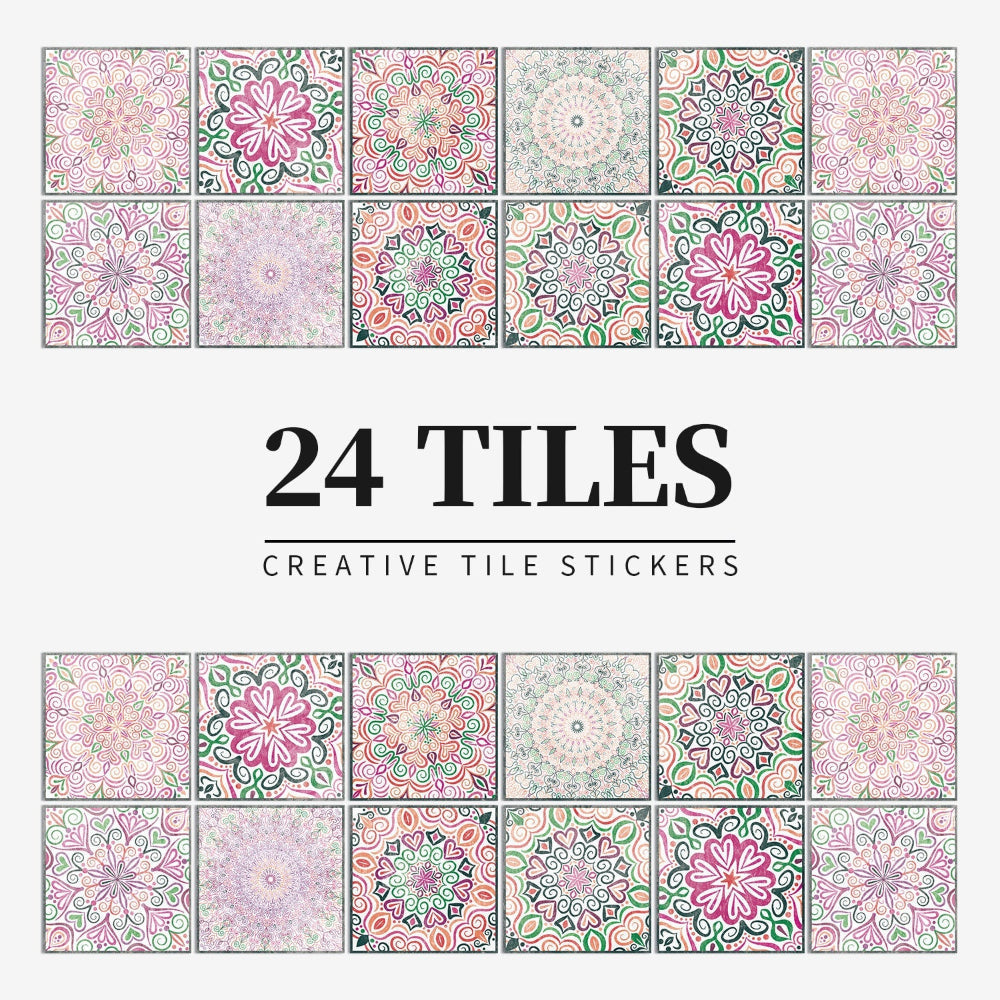 European Style Tile Effect Wall Stickers Set of 24