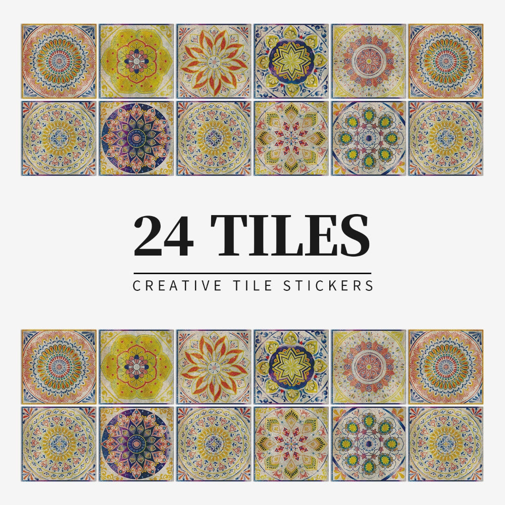 European Style Tile Effect Wall Stickers Set of 24