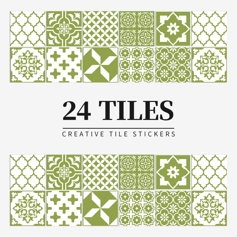 European Style Tile Effect Wall Stickers Set of 24
