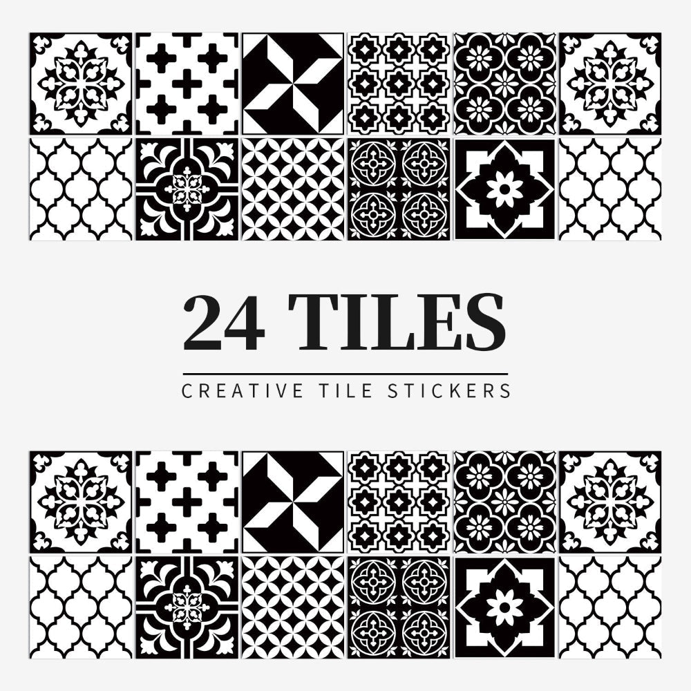 European Style Tile Effect Wall Stickers Set of 24