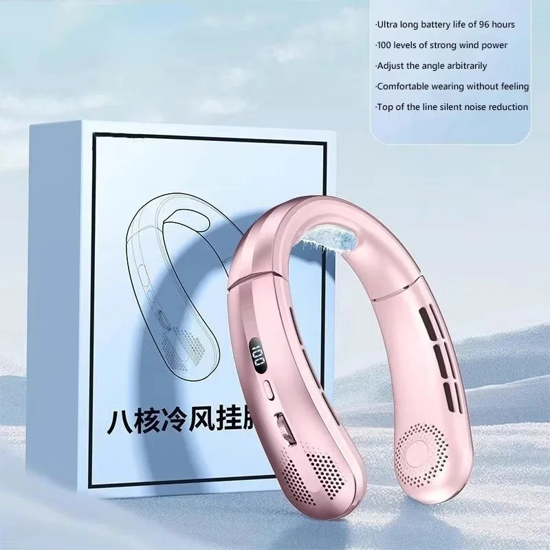 Portable Rechargeable Hanging Neck Fan LED Display 8000mAh
