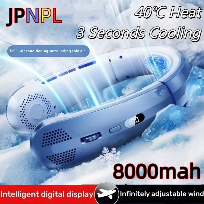 Portable Rechargeable Hanging Neck Fan LED Display 8000mAh