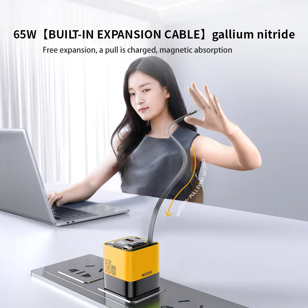 65W USB C Fast Charger with Integrated Charging Cable