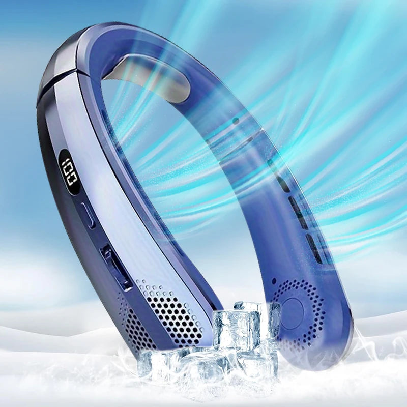 Portable Rechargeable Hanging Neck Fan LED Display 8000mAh