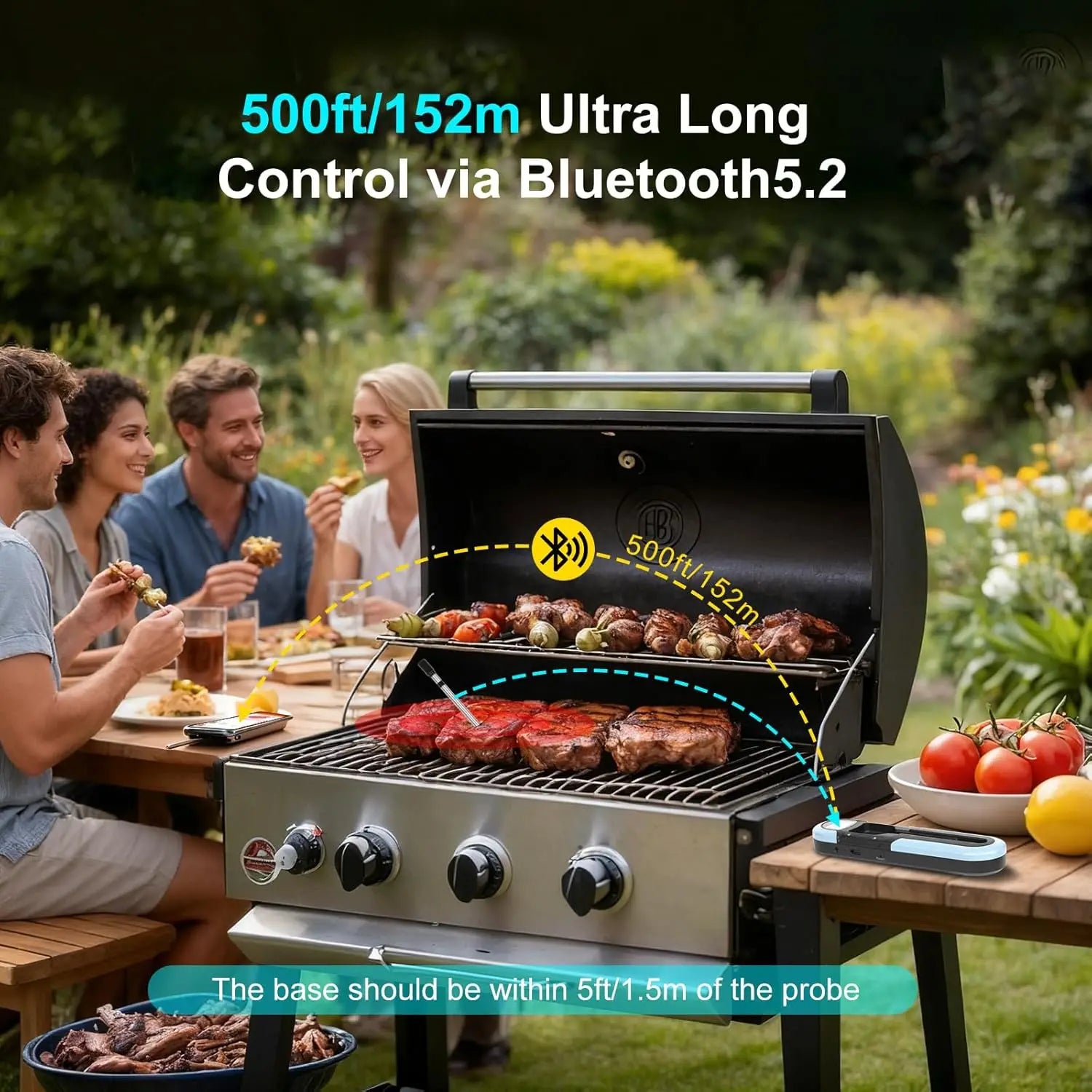 Bluetooth Wireless Meat Thermometer Dual Sensor 150m Range