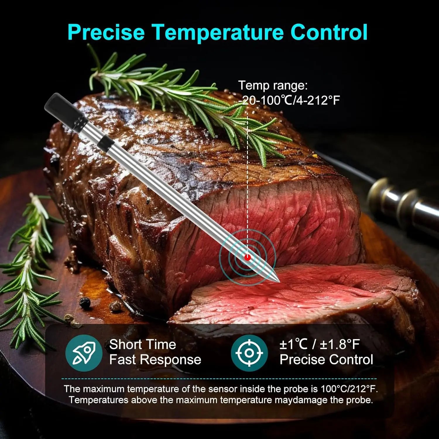 Bluetooth Wireless Meat Thermometer Dual Sensor 150m Range