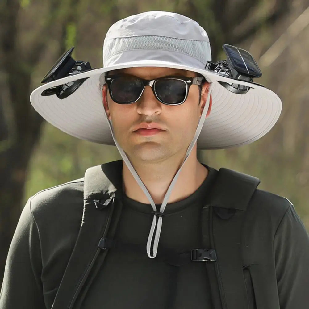 Wide Brim Sun Hat with Dual Solar Powered Fans