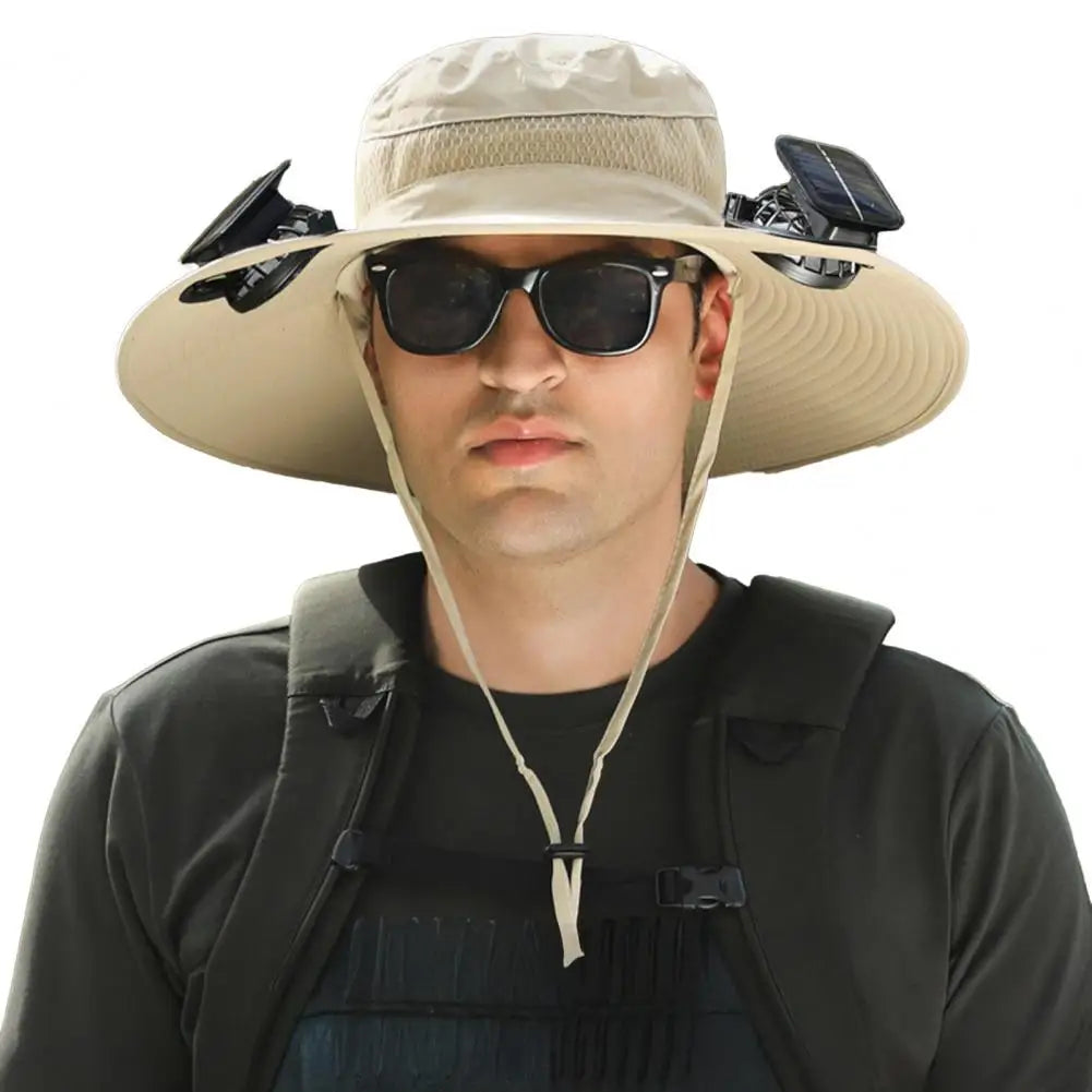 Wide Brim Sun Hat with Dual Solar Powered Fans