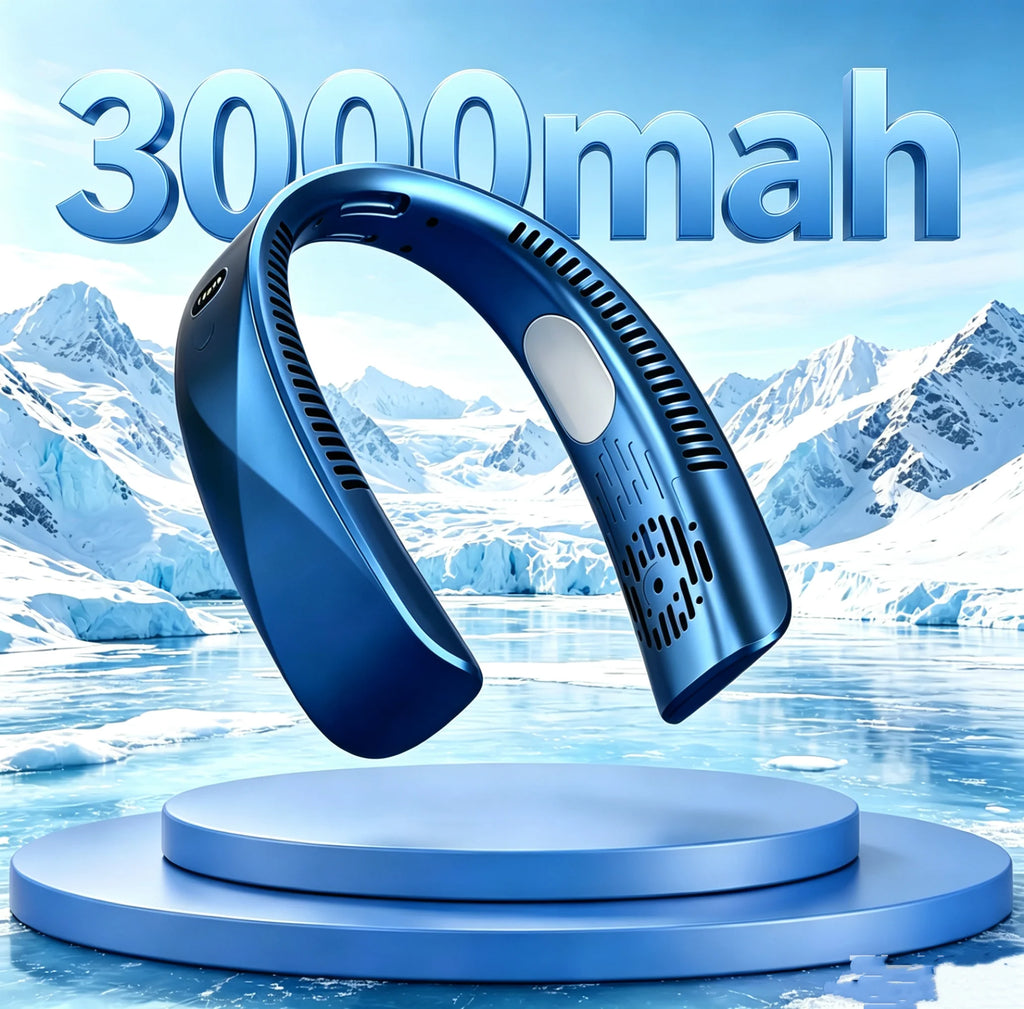 Portable USB Hanging Neck Fan LED Display 8000mAh Battery