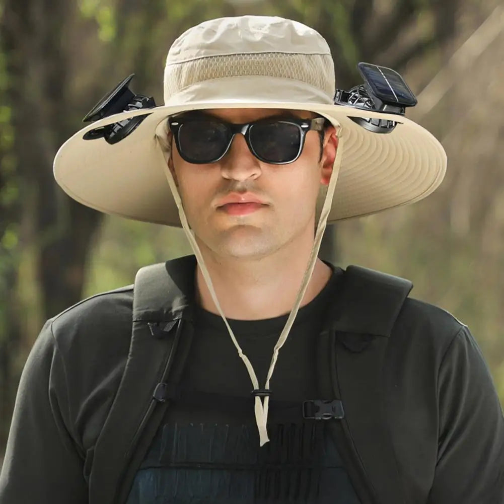 Wide Brim Sun Hat with Dual Solar Powered Fans