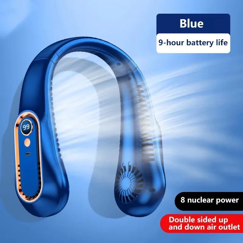 Portable Rechargeable Hanging Neck Fan LED Display 8000mAh