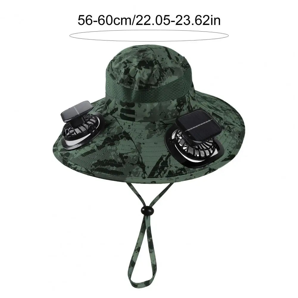 Wide Brim Sun Hat with Dual Solar Powered Fans