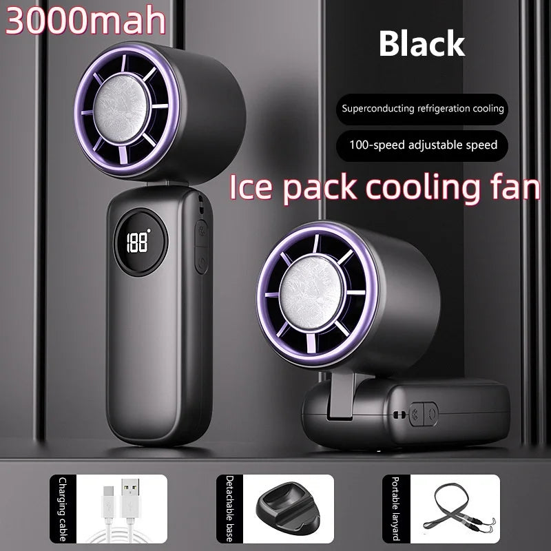 Portable USB Hanging Neck Fan LED Display 8000mAh Battery