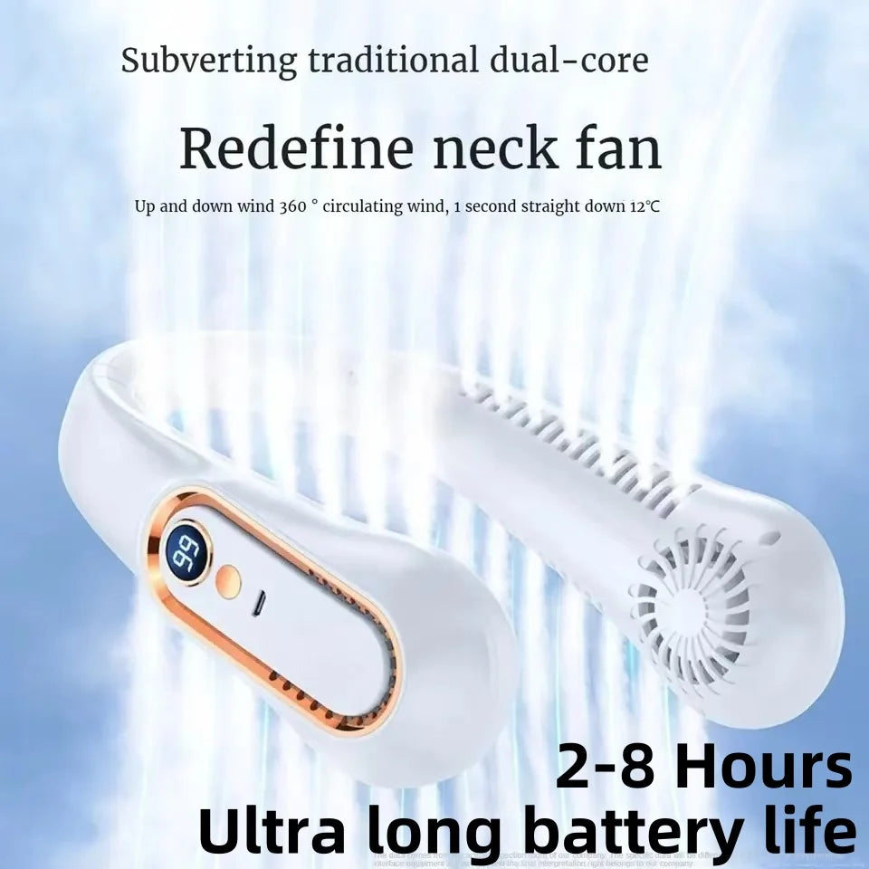 Portable USB Hanging Neck Fan LED Display 8000mAh Battery