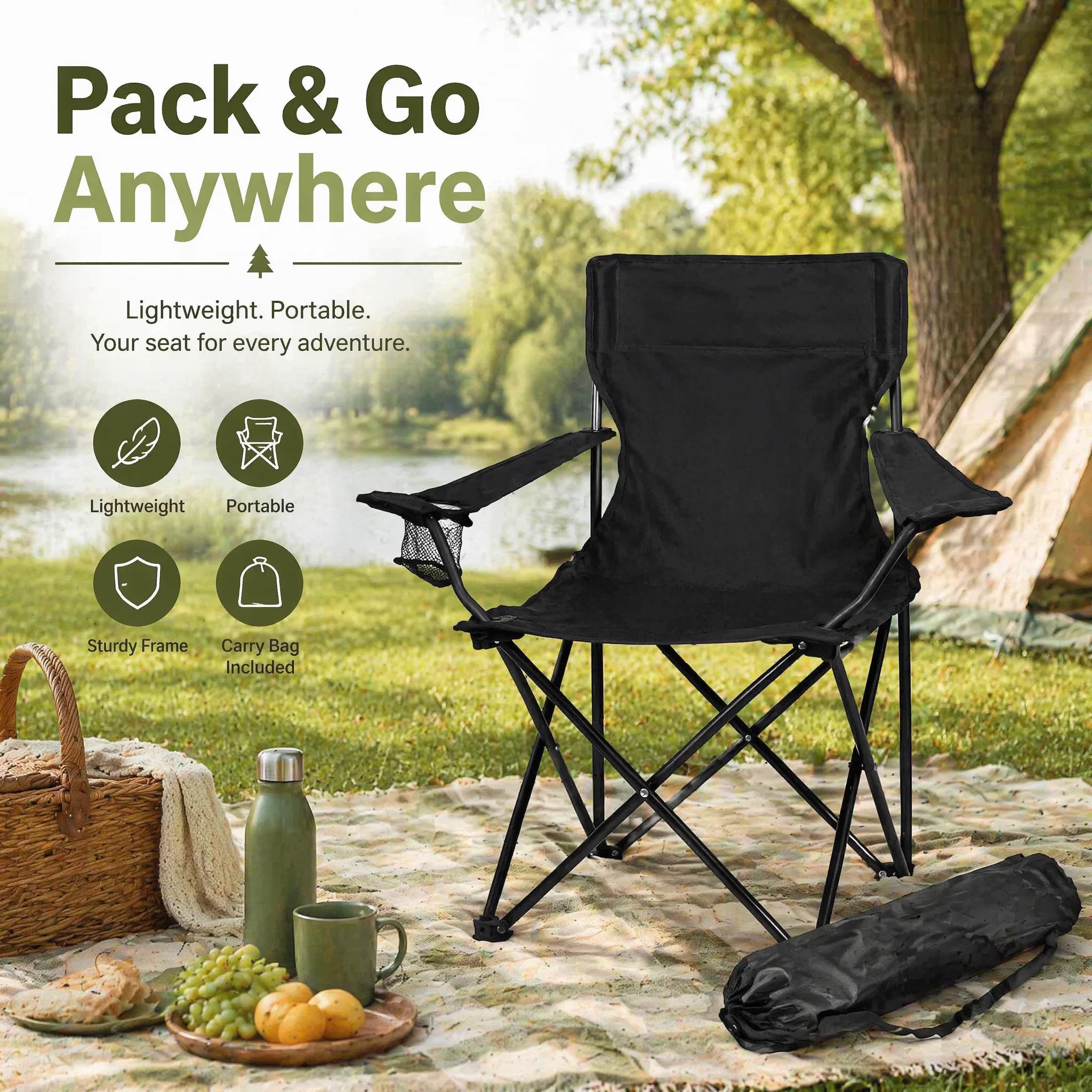 Compact Folding Outdoor Chair with Carry Bag