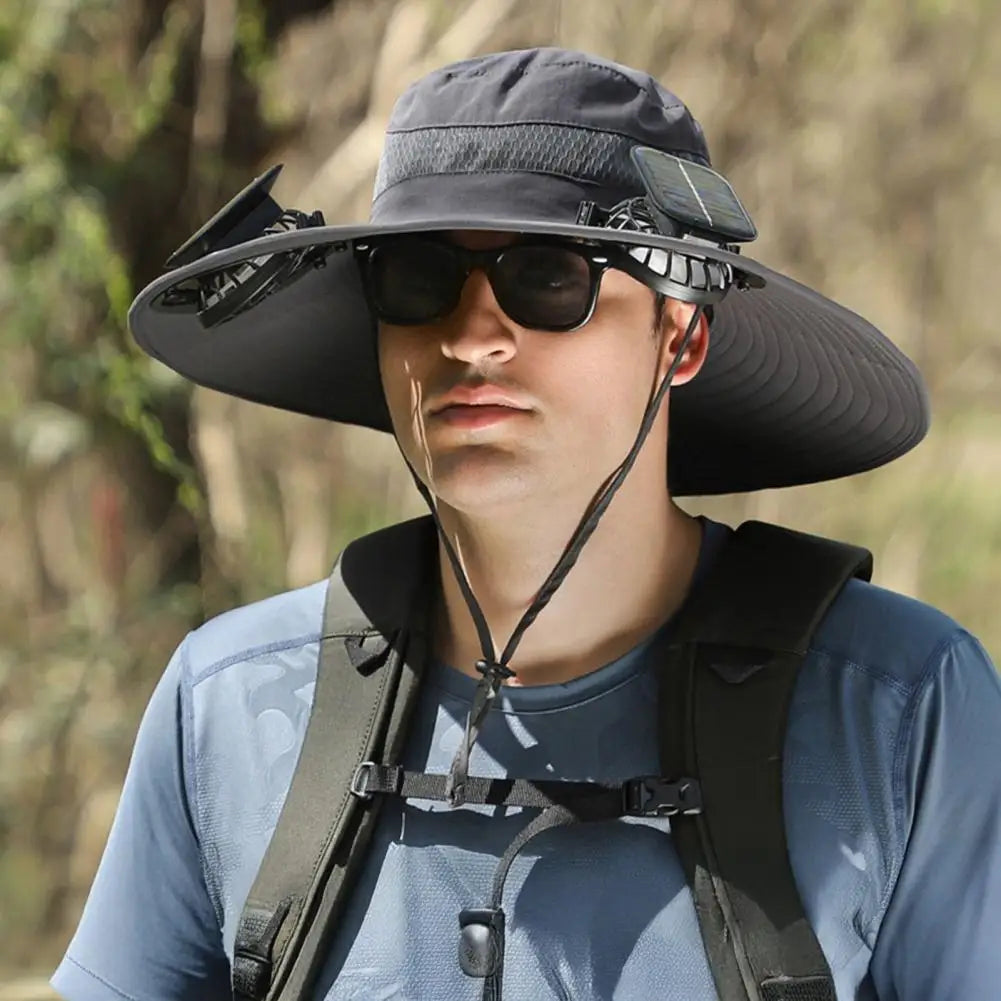 Wide Brim Sun Hat with Dual Solar Powered Fans