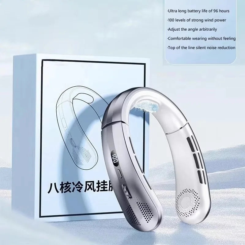 Portable Rechargeable Hanging Neck Fan LED Display 8000mAh